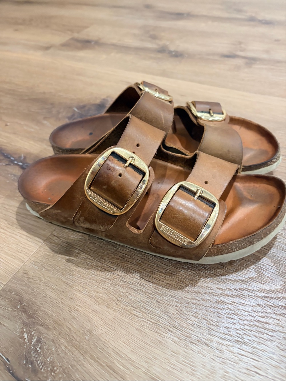 Birkenstock Brown Double-Buckle Leather Slide Sandals - Picture 5 of 5